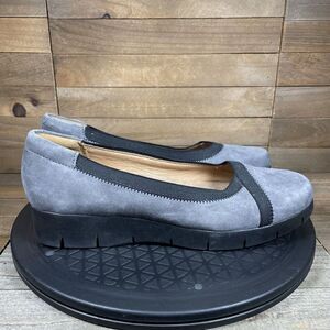 Clarks Daelyn Hill Womens Size 8.5 M Suede Slip On Wedge Gray Loafers Shoes